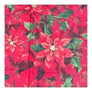 Christmas Poinsettia Holly Tablecloth Red Green Holiday Floral Banquet Table Vtg